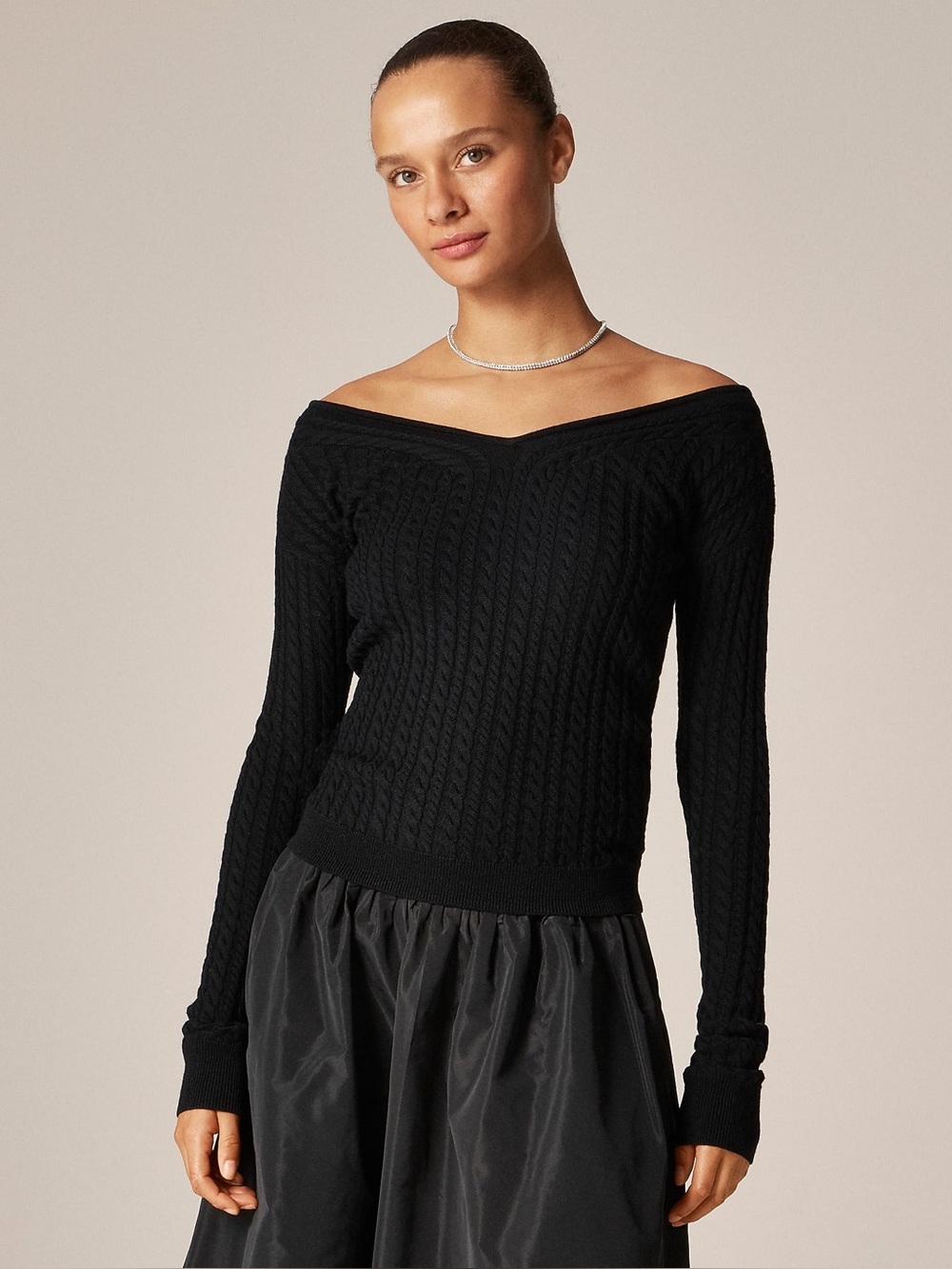 New JCREW SZ XL Cable-knit wide V-neck sweater in merino wool